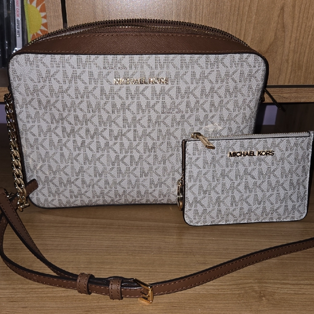 Michael Kors Brown and Cream Crossbody Bag Set